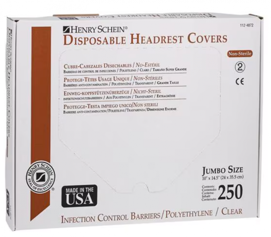 Headrest Cover 14.5 in x 10 in Plastic Clear Disposable 250/Bx (X-Ray)