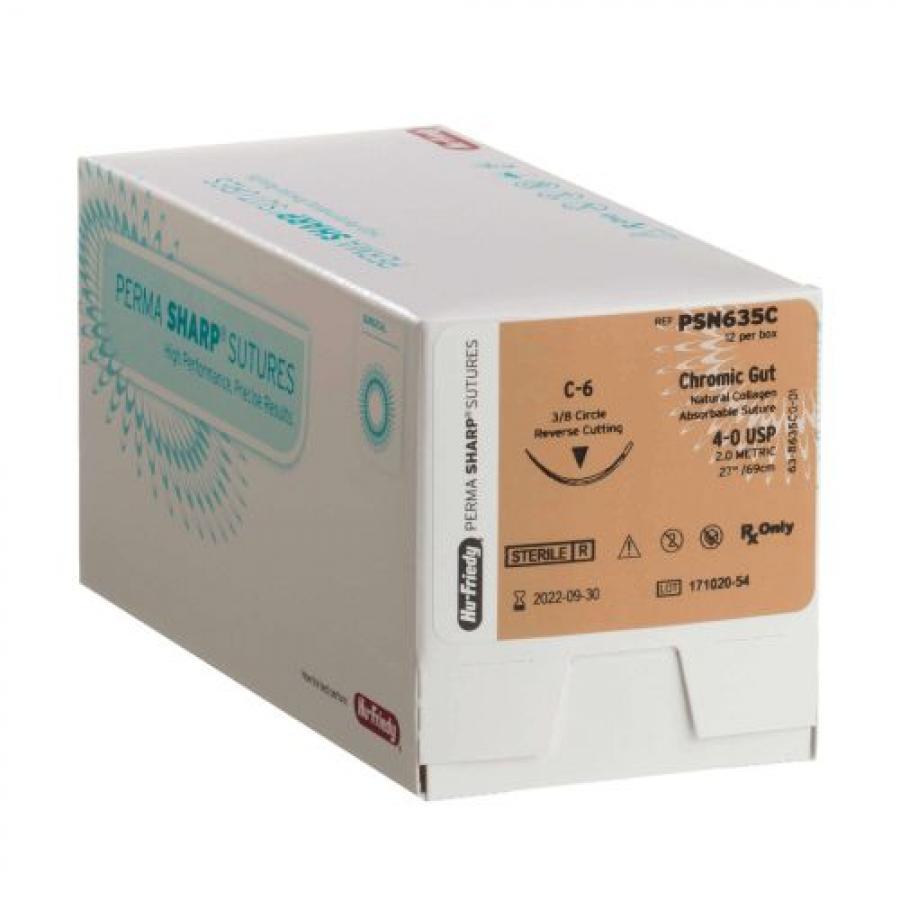 4-0 Chromic Gut Suture 27", C-6 Needle 18.7 mm, 3/8 Circle Reverse Cut